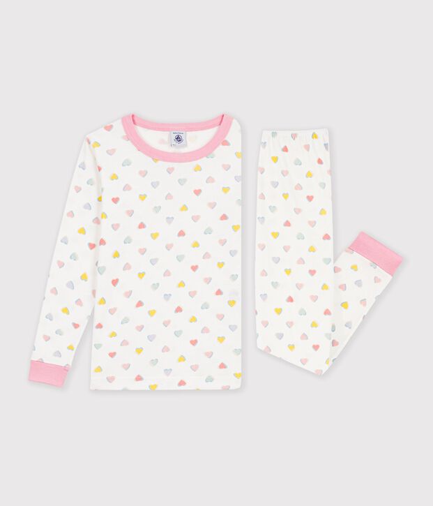 Children's snug-fitting printed cotton pyjamas white/multicolor
