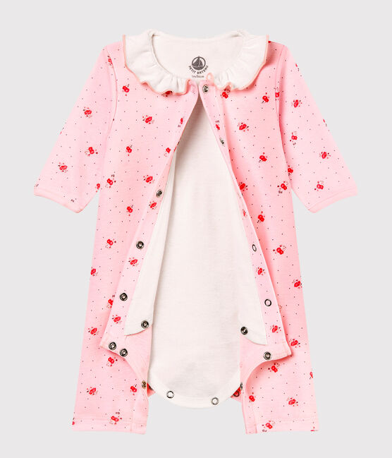 Baby girls' footless bodyjama in printed 1x1 rib knit VIENNE pink/MULTICO white