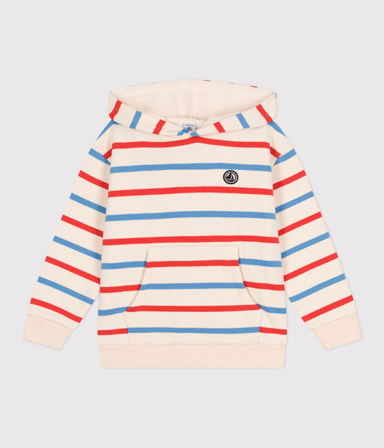 Children's unisex stripy cotton hoodie AVALANCHE white/MULTICO