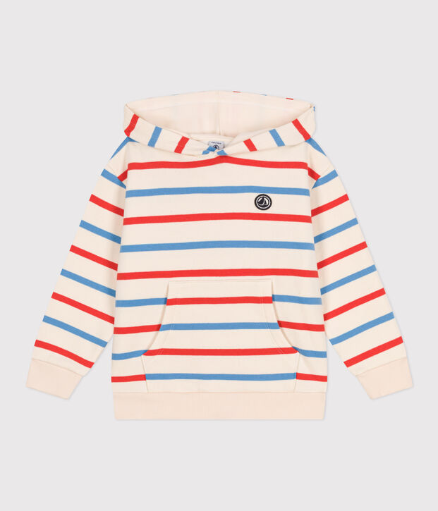 Children's unisex stripy cotton hoodie Ecru/multicolor