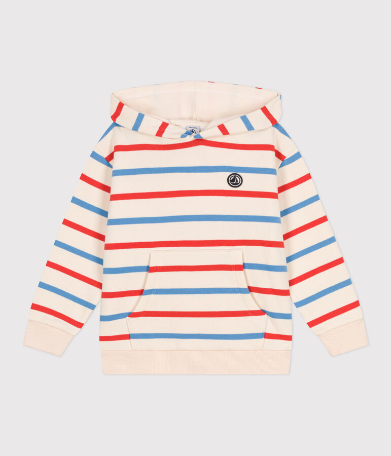 Children's unisex stripy cotton hoodie Ecru/multicolor