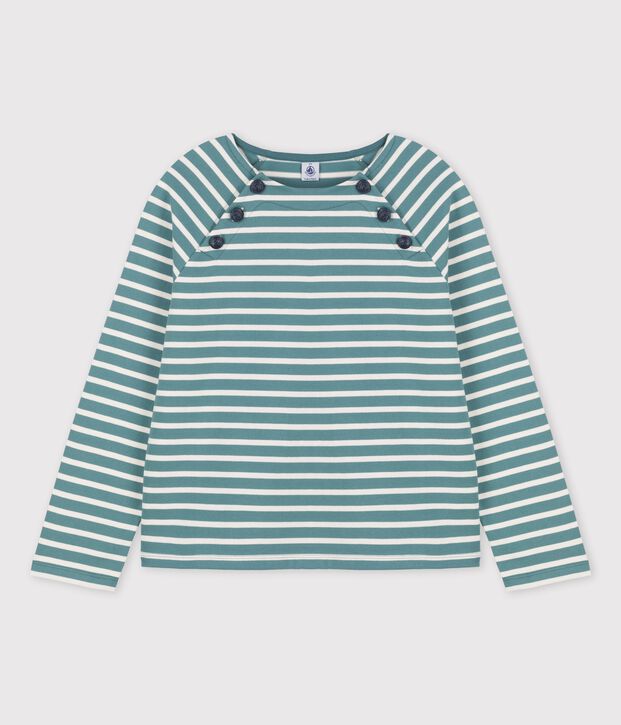 Women's Buttoned Breton Cotton Top green/ecru