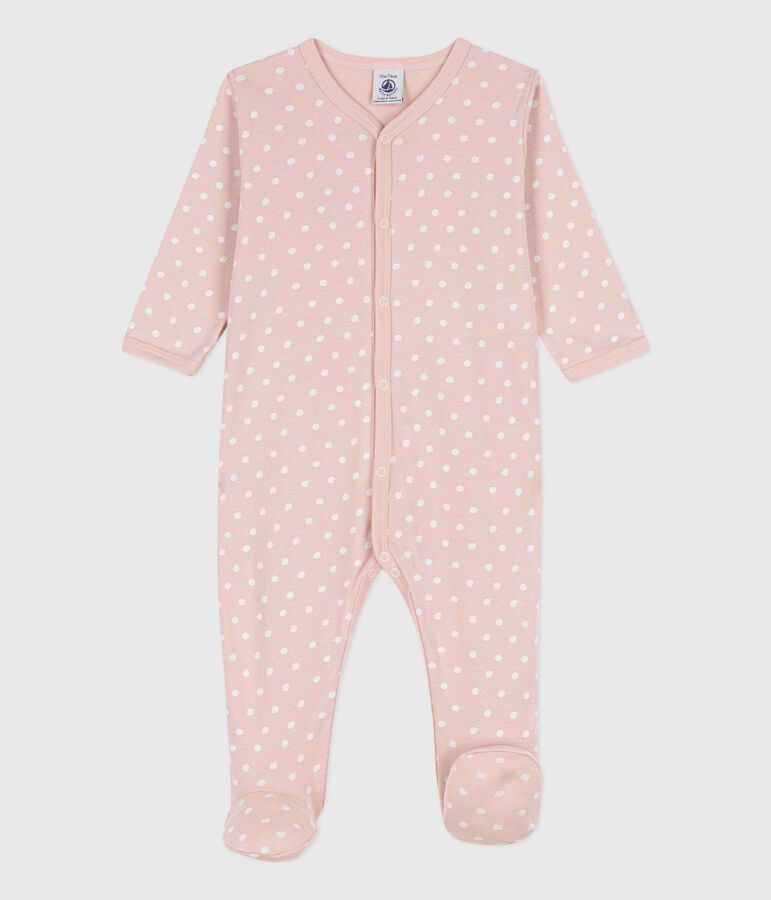 Spotted Cotton Sleepsuit pink/white