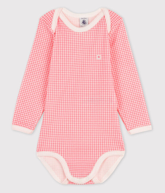 Baby Girls' Long-Sleeved Bodysuit MARSHMALLOW white/GRETEL pink