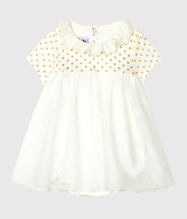 Baby Girls' Cotton and Linen Bodysuit/Dress white/yellow