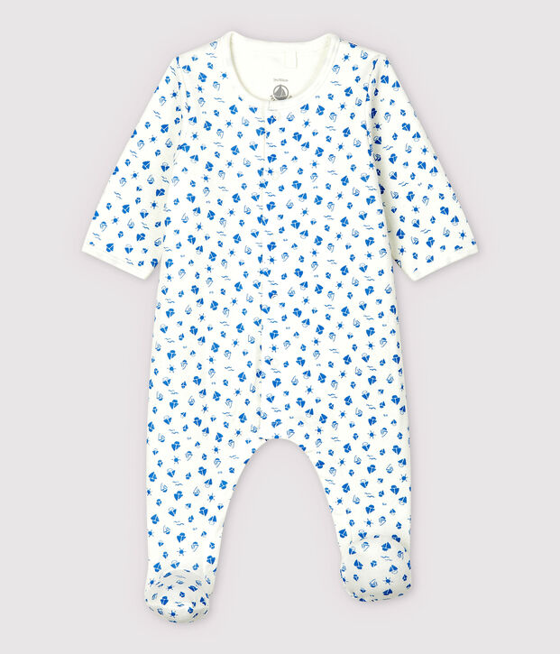 Babies' Boat Print Organic Cotton Tube Knit Bodyjama white/blue
