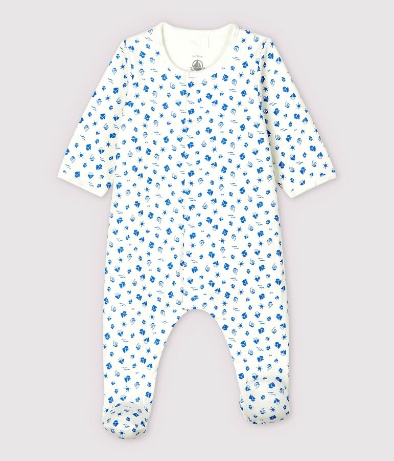 Babies' Boat Print Organic Cotton Tube Knit Bodyjama MARSHMALLOW white/COOL blue
