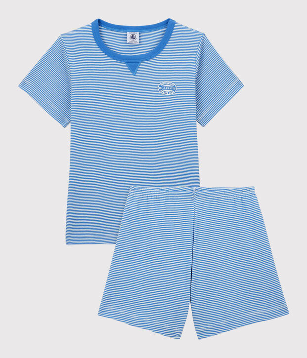 Boys' Stripy Cotton Short Pyjamas blue/white