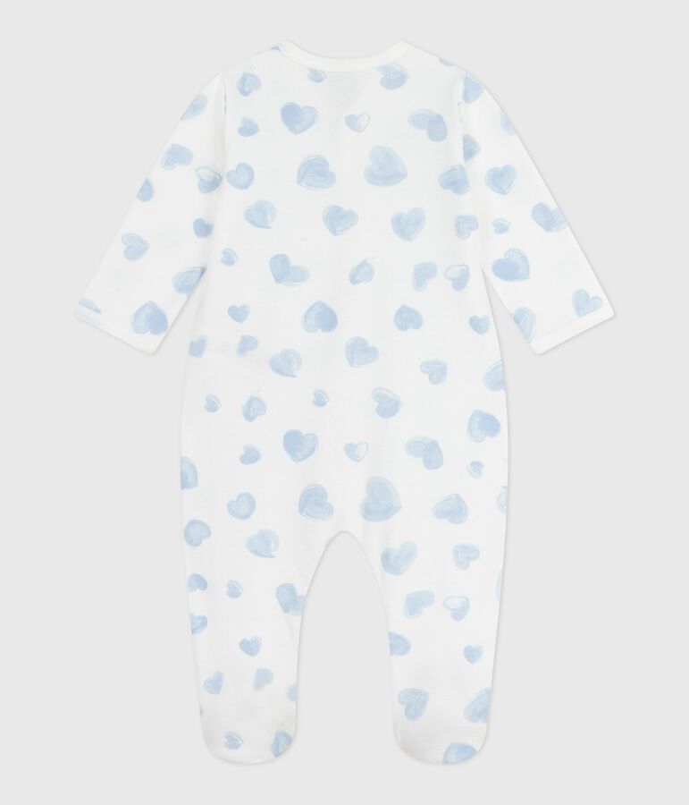 Babies' brushed fleece heart-print pyjamas with a collar white/blue