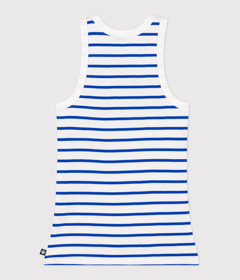 Women's Iconic striped cotton tank top MARSHMALLOW white/PERSE blue