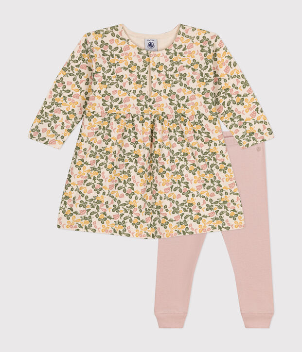 Babies' Long-Sleeved Tube Knit Dress and Cotton Leggings Ecru/multicolor