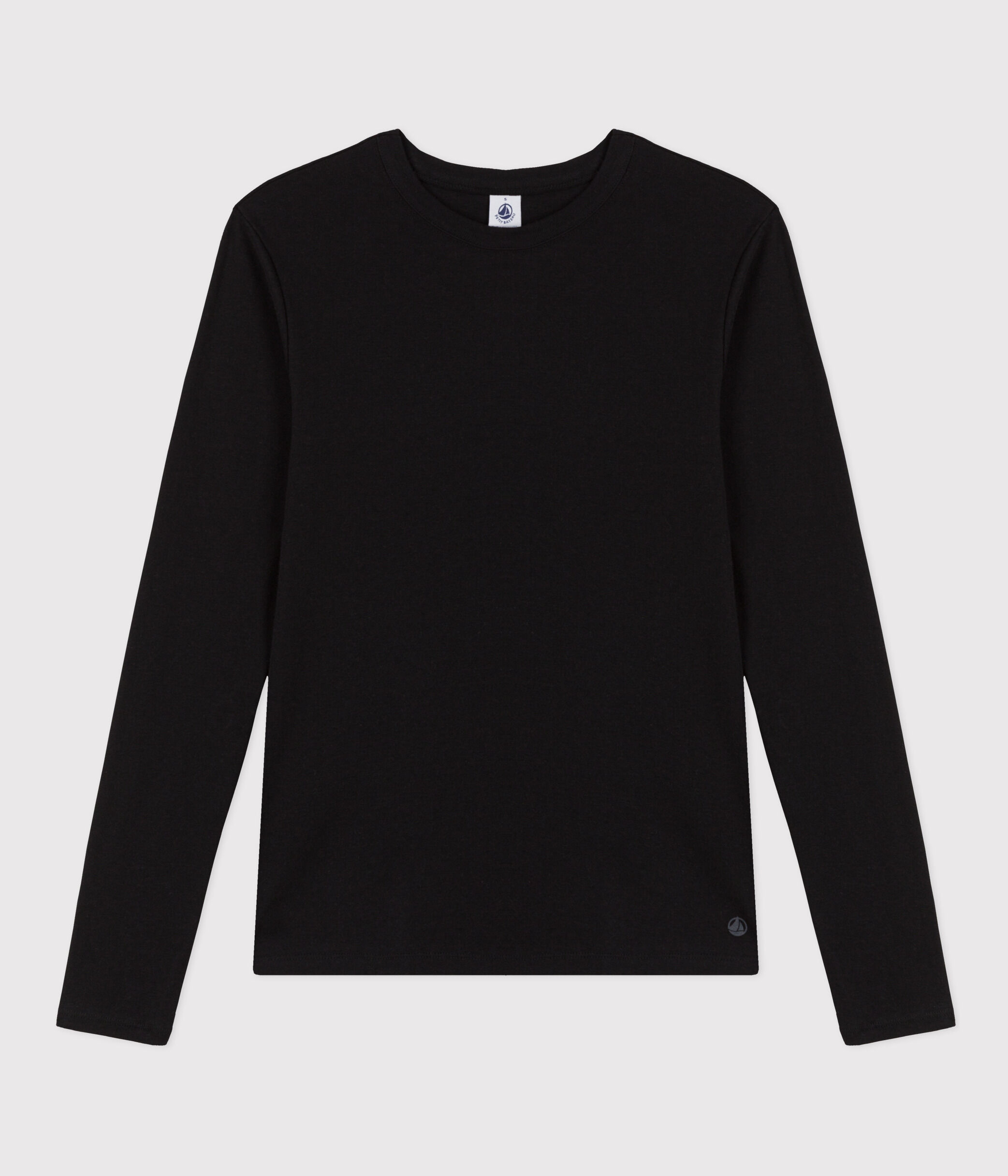Women's iconic long-sleeved plain rib knit T-shirt BLACK Petit