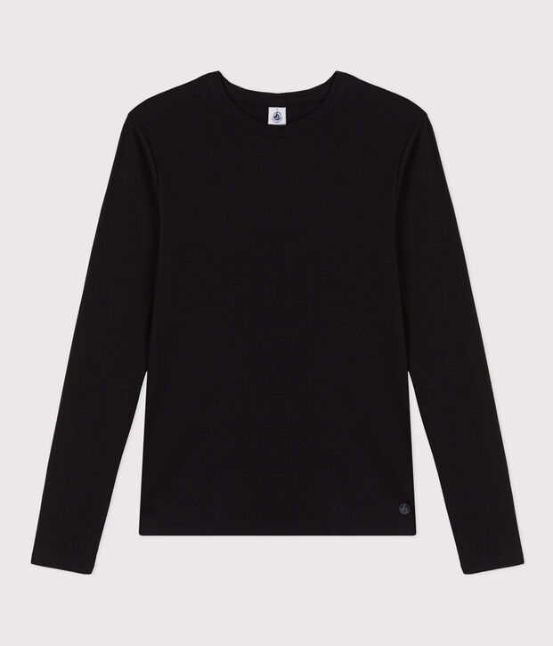 Women's iconic long-sleeved plain rib knit T-shirt black