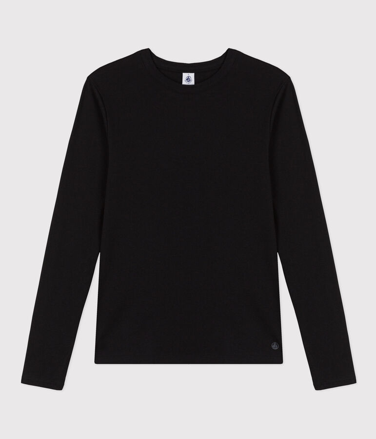 Women's iconic long-sleeved plain rib knit T-shirt black
