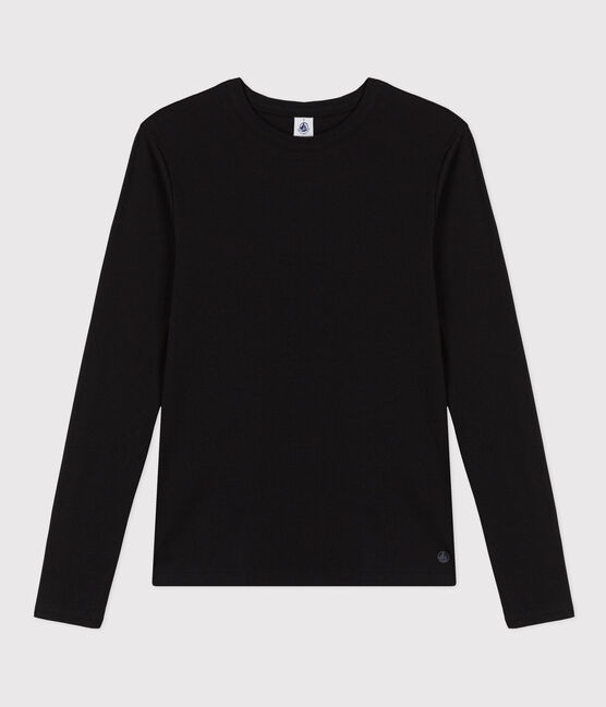 Women's iconic long-sleeved plain rib knit T-shirt BLACK black