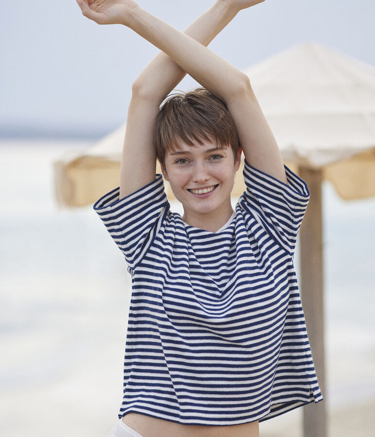 Women's The Boxy Terry Cotton T-Shirt blue/white