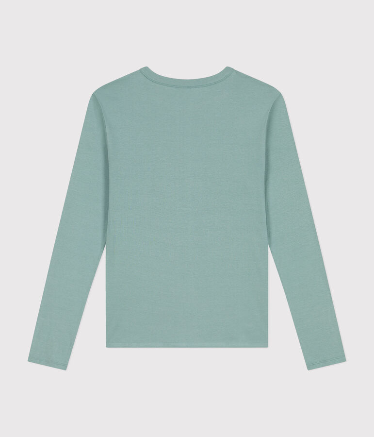 Women's plain rib knit long-sleeved Iconic T-shirt green