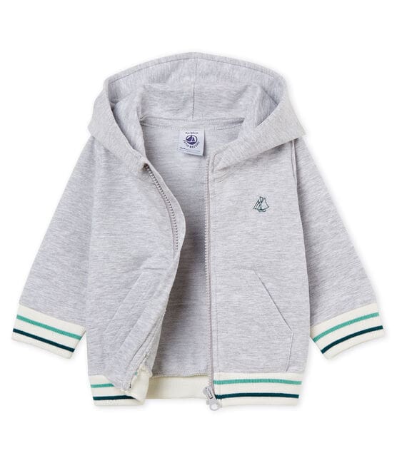 Baby boys' hooded zip up Sweatshirt POUSSIERE CHINE grey