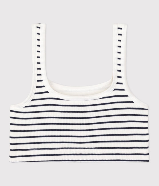 Women's striped cotton and elastane bra top MARSHMALLOW white/SMOKING blue