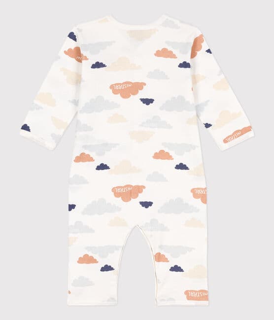 Babies' Printed Footless Cotton Sleepsuit MARSHMALLOW /CHALOUPE