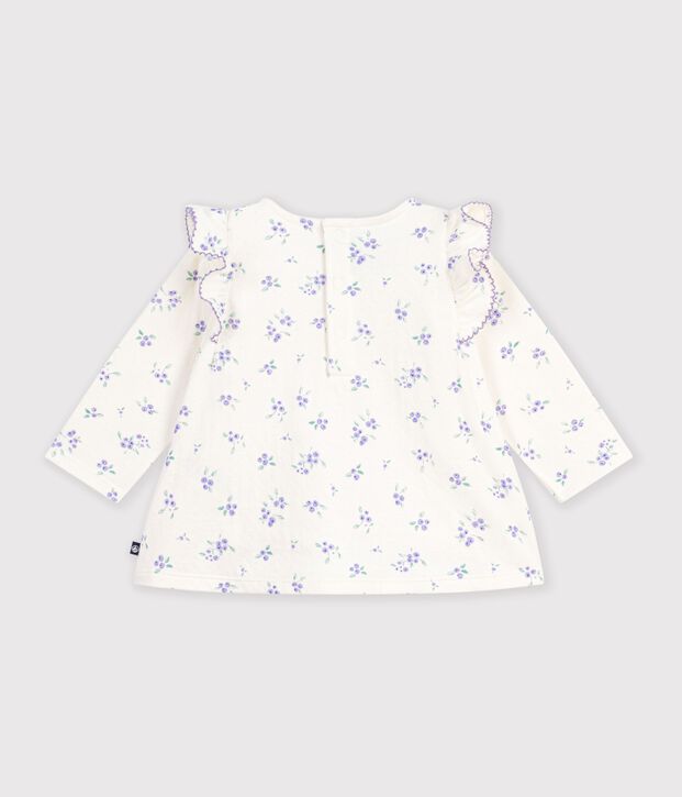 Babies' long-sleeved floral-print cotton blouse Ecru/multicolor