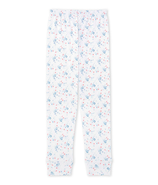 Girls' coordinating print pyjama bottoms ECUME white/BLEU blue/MULTICO