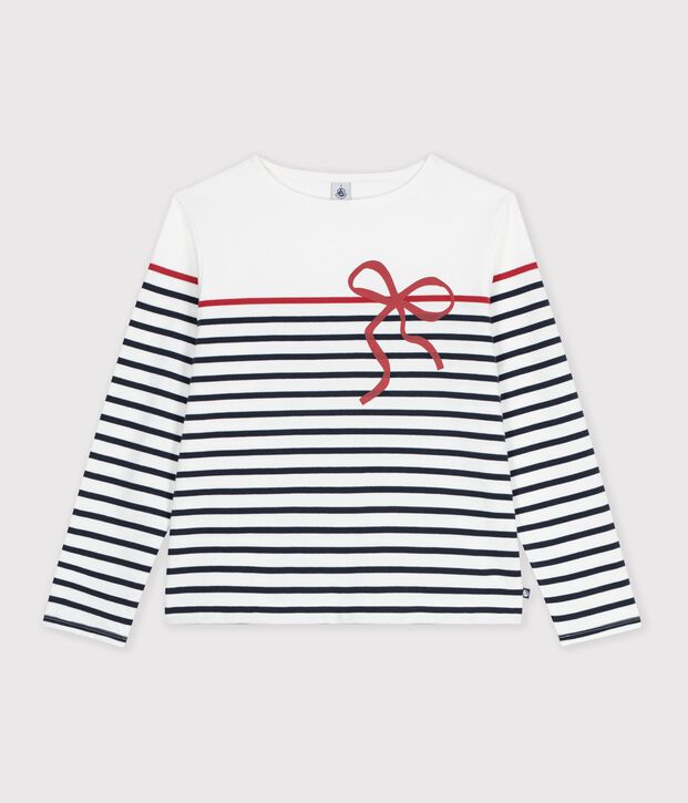 Women's cotton Breton T-shirt top white/multicolor
