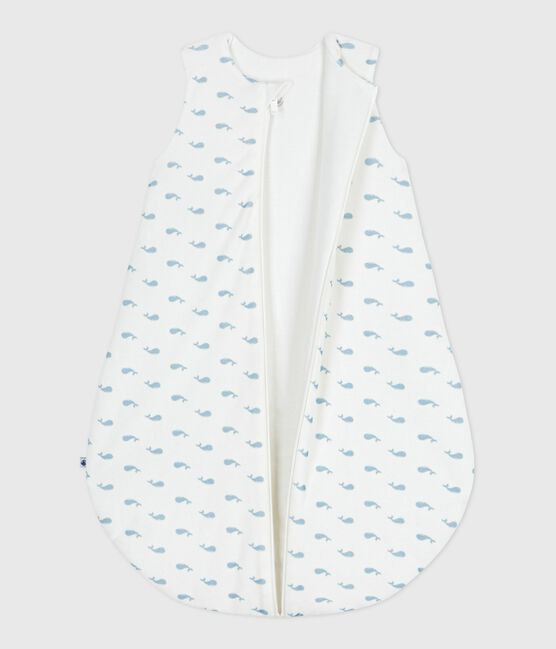 Babies' 3 TOG whale-print corduroy sleeping bag MARSHMALLOW /ADRIATIC