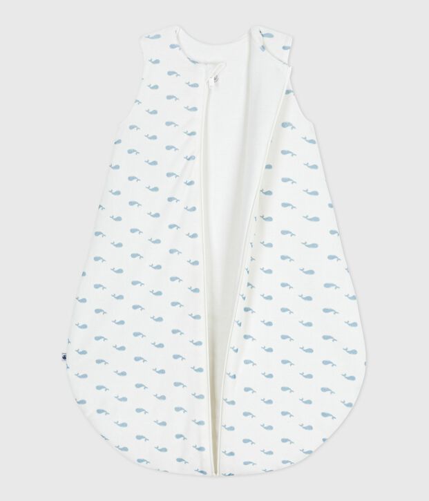 Babies' 3 TOG whale-print corduroy sleeping bag white/blue