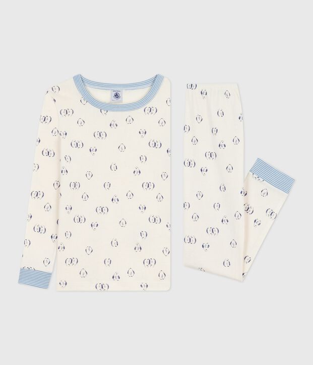 Children's printed cotton pyjamas, very fitted blue/blue