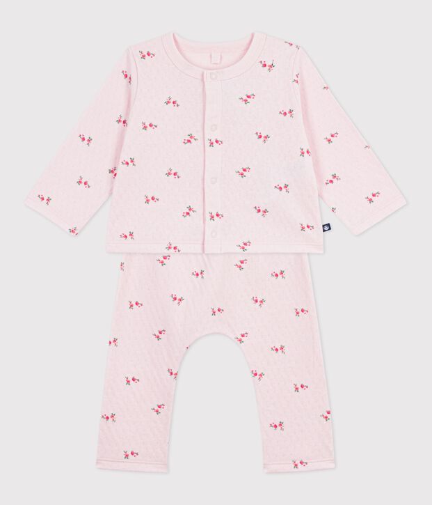 Babies' long 2-piece cotton outfit with a flower print pink/multicolor