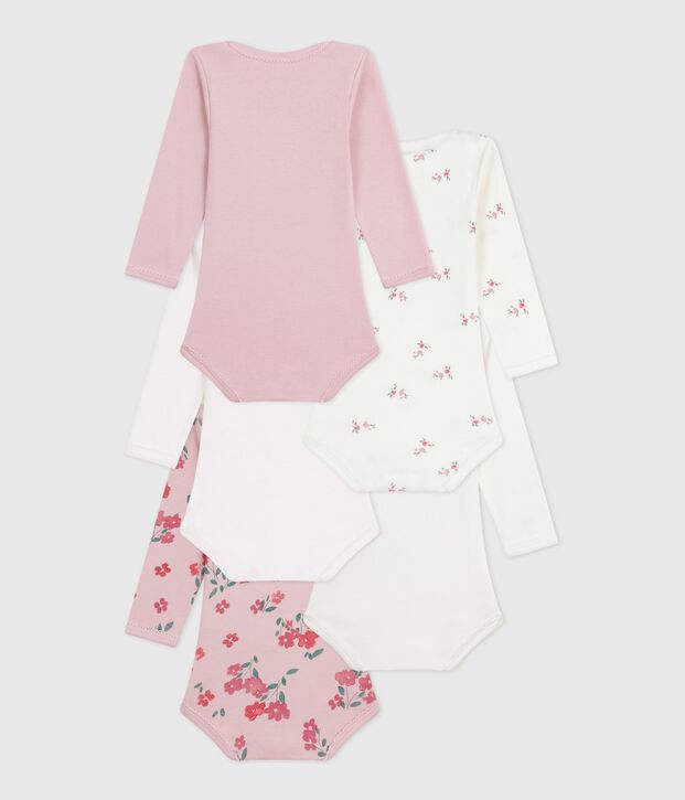 Pack of babies' long-sleeved floral-print cotton bodies multicolor