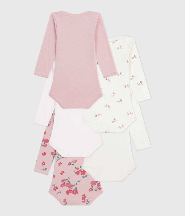 Pack of babies' long-sleeved floral-print cotton bodies multicolor