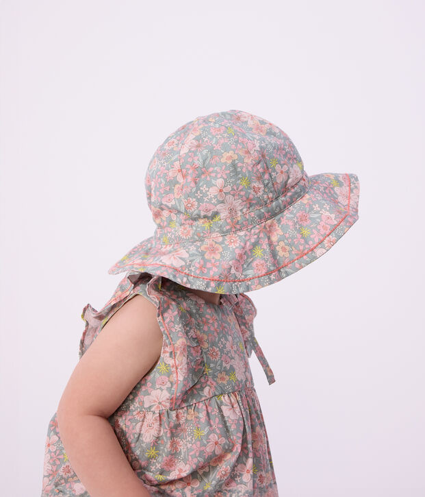 Baby girls' floral print wide brimmed floppy hat blue/multicolor