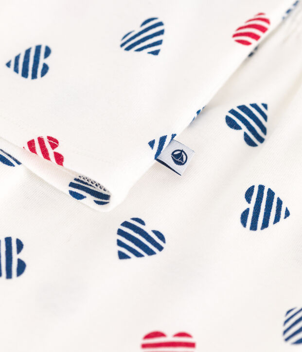 Children's short heart print cotton pyjamas white/multicolor