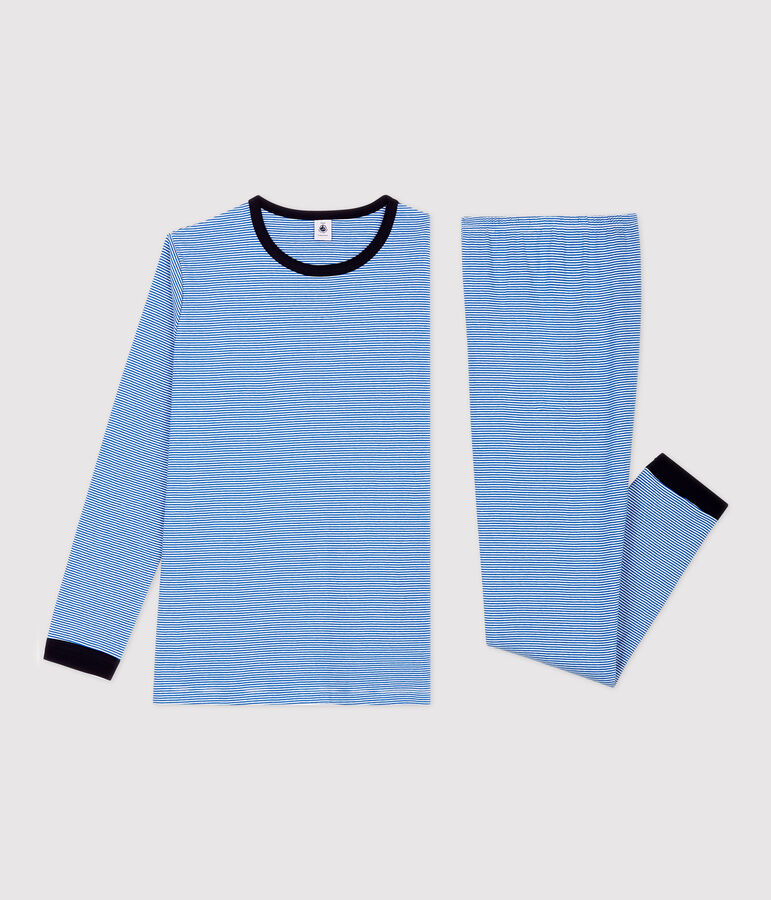 Boys' Pinstriped Cotton Pyjamas blue/white