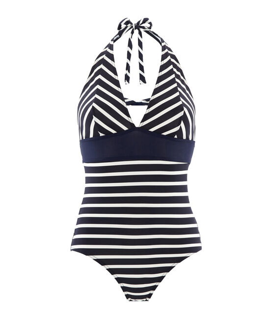 Women's 1-piece swimsuit ABYSSE blue/MARSHMALLOW white