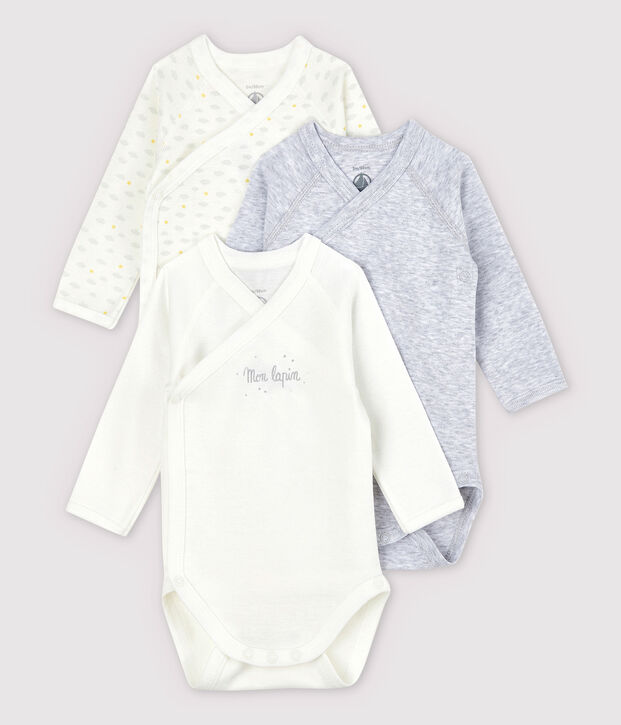 Babies' Long-Sleeved Wrapover Organic Cotton Bodysuits - 3-Pack multicolor