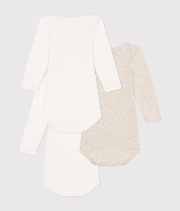 Babies' long-sleeved cotton bodysuits with messages - 3-pack multicolor