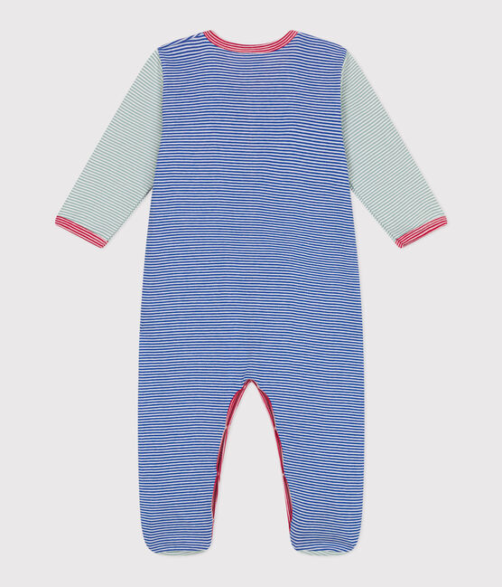 Babies' stripy cotton pyjamas CALVIN blue/MARSHMALLOW
