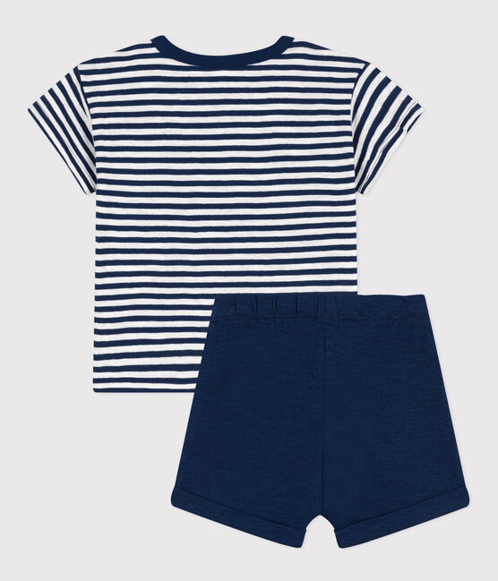 Babies' Slub Jersey and Cotton Outfit Set MEDIEVAL blue/MARSHMALLOW white
