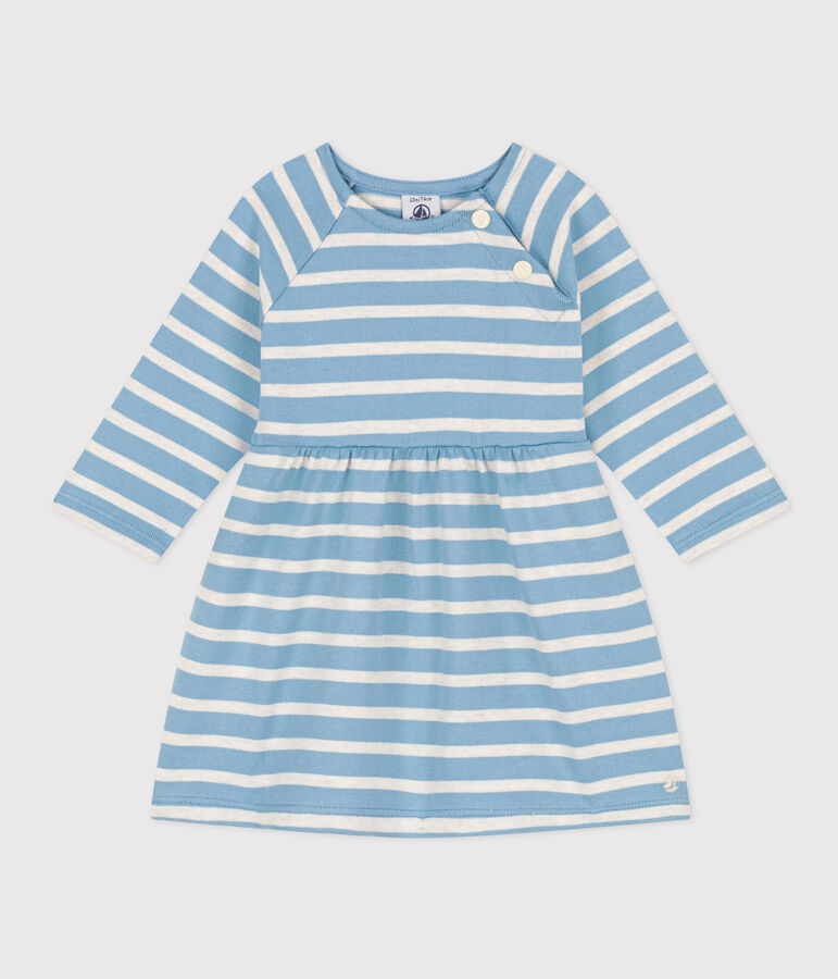 Babies' Long-Sleeved Stripy Thick Jersey Dress blue/beige