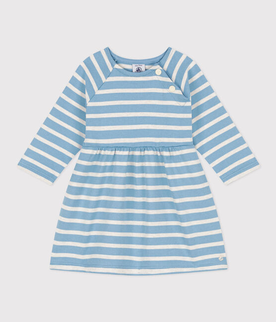 Babies' Long-Sleeved Stripy Thick Jersey Dress AZUL /MONTELIMAR