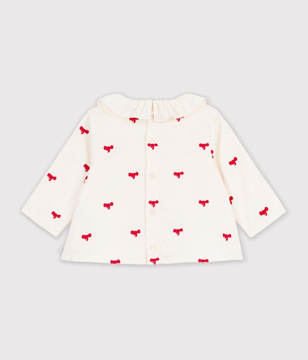 Babies' blouse in velour embroidered with a bow motif Ecru/red