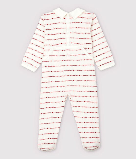 Petit Bateau Baby Girls' Sleepsuit with Woven "Je t'aime" MARSHMALLOW white/TERKUIT red