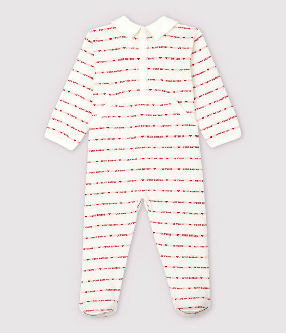 Petit Bateau Baby Girls' Sleepsuit with Woven "Je t'aime" MARSHMALLOW white/TERKUIT red