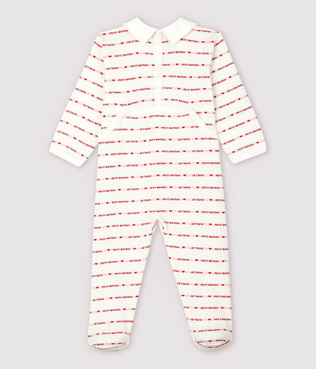 Petit Bateau Baby Girls' Sleepsuit with Woven Je t'aime white/red