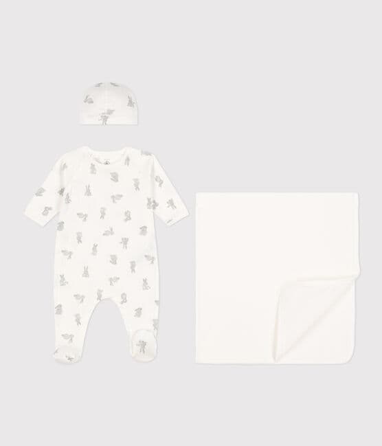 Babies' Cotton Clothing - Pack of 3 MARSHMALLOW white/GRIS grey