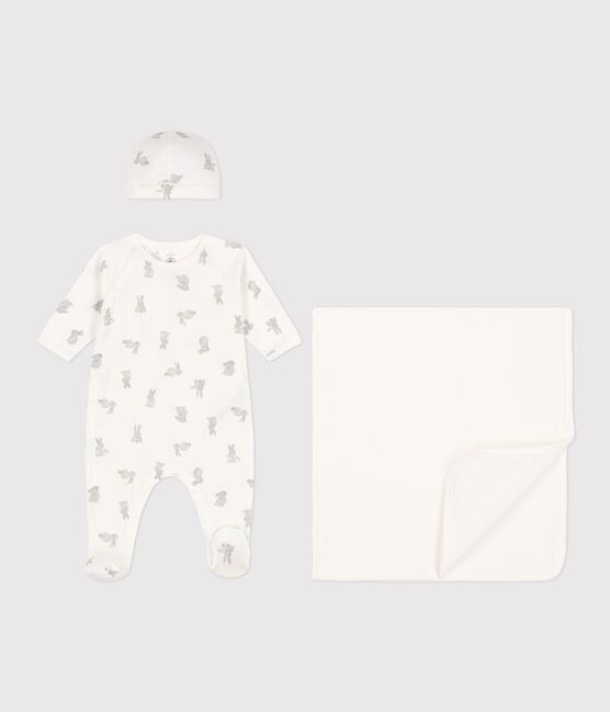Babies' Cotton Clothing - Pack of 3 MARSHMALLOW white/GRIS grey