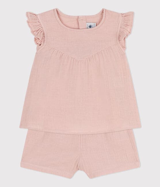 Babies' Plain Cotton Gauze Outfit Set SALINE pink